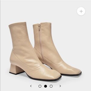 By Far Malik Ankle Boots in Beige Sand Gloss Grained Leather